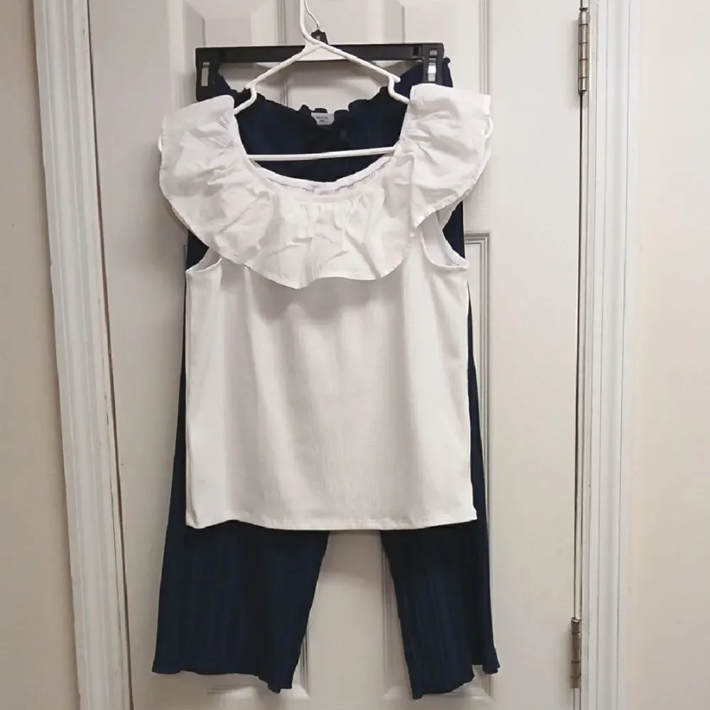 WONDER NATION Girls Dress Slacks And White RUFFLE Blouse (SET) Size XL 14-16